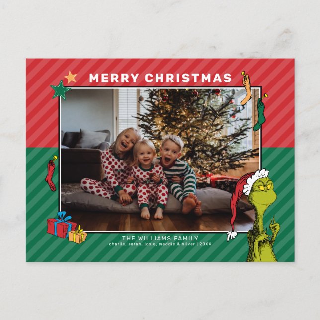 Cartes Pour Fêtes Annuelles Dr Seuss | Photo de famille Grinch (Devant)