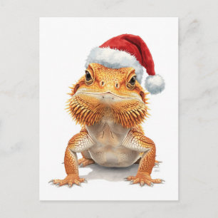 Cartes Pour Fêtes Annuelles Dragon barbu au chapeau de Père Noël Aquarelle