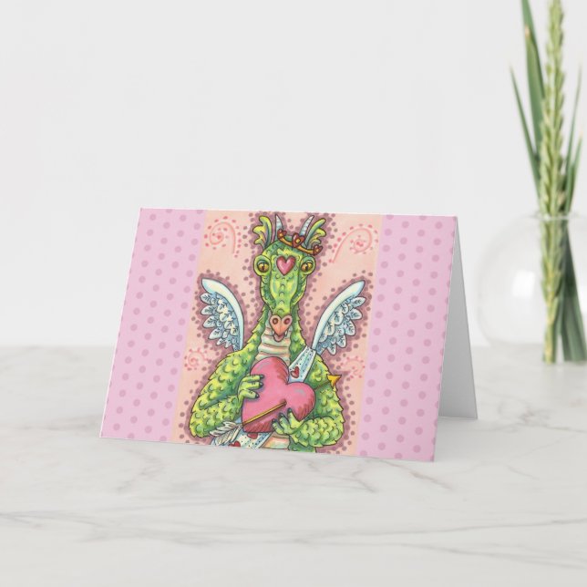 CARTES POUR FÊTES ANNUELLES DRAGON CUPIDE, COEUR ET FLÈCHE IMAGINAIRE VALENTIN (Devant)