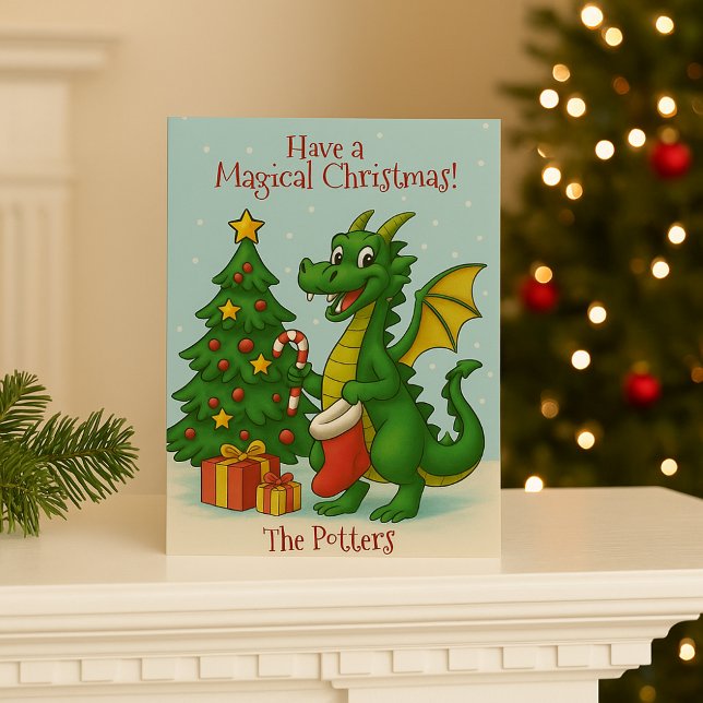 Cartes Pour Fêtes Annuelles Dragon de Noël magique (An enchanting Christmas greeting)