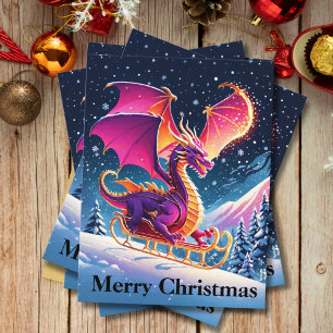Cartes Pour Fêtes Annuelles Dragon Pourpre Dans Le Traîneau Du Père Noël Joyeu