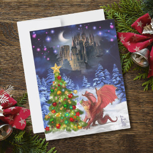 Cartes Pour Fêtes Annuelles Dragon tirant sur l'arbre de Noël