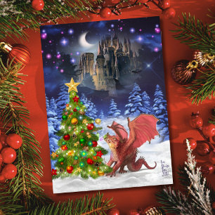Cartes Pour Fêtes Annuelles Dragon tirant sur l'arbre de Noël