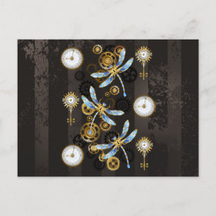 Cartes Pour Fêtes Annuelles Dragonflies de Steampunk sur arrière - plan rayé b