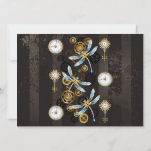 Cartes Pour Fêtes Annuelles Dragonflies de Steampunk sur arrière - plan rayé b