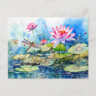Cartes Pour Fêtes Annuelles Dragonfly à travers des nénuphars roses