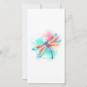Cartes Pour Fêtes Annuelles Dragonfly rouge sur l'arrière - plan aquarelle