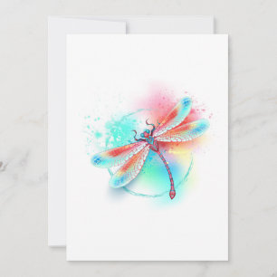 Cartes Pour Fêtes Annuelles Dragonfly rouge sur l'arrière - plan aquarelle