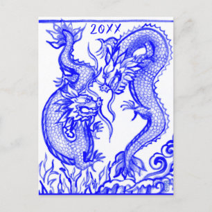 Cartes Pour Fêtes Annuelles Dragons d'incendie et d'eau chinois Chaque Nouvel 