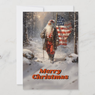 Cartes Pour Fêtes Annuelles Drapeau américain de Noël du Père Noël