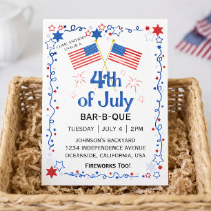 Cartes Pour Fêtes Annuelles Drapeau américain du 14 juillet BBQ Feux d'artific