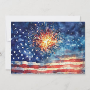 Cartes Pour Fêtes Annuelles Drapeau américain et feux d'artifice et serment am