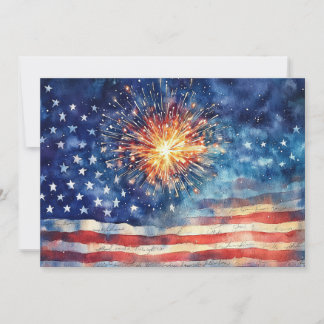 Cartes Pour Fêtes Annuelles Drapeau américain et feux d'artifice et serment am