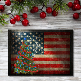 Cartes Pour Fêtes Annuelles Drapeau américain patriotique et sapin de Noël