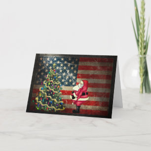 Cartes Pour Fêtes Annuelles Drapeau américain patriotique, Père Noël et Arbre