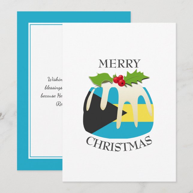 Cartes Pour Fêtes Annuelles DRAPEAU BAHAMAS | Pudding de Noël | Festive (Devant / Derrière)