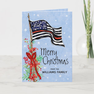 Cartes Pour Fêtes Annuelles Drapeau de la fine ligne rouge de pompier Joyeux N