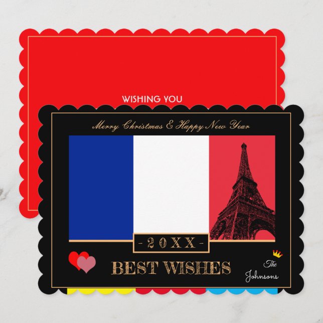 Cartes Pour Fêtes Annuelles Drapeau Français & Eiffel Bonne année Souhaite la  (Devant / Derrière)