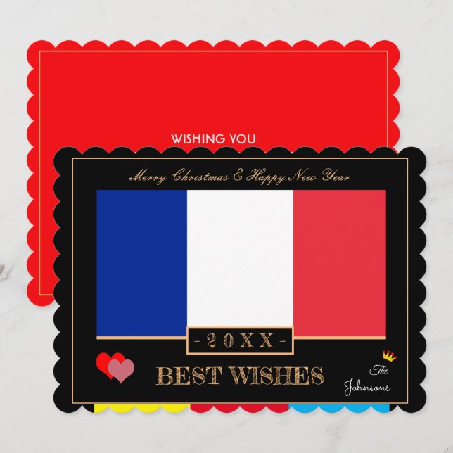 Cartes Pour Fêtes Annuelles Drapeau français et Bonne année/Meilleurs voeux Fr (Devant / Derrière)