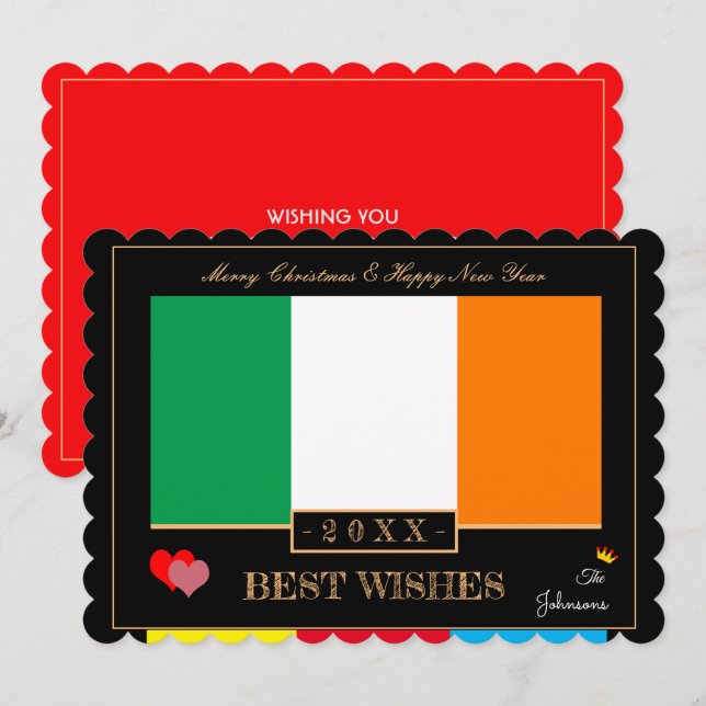 Cartes Pour Fêtes Annuelles Drapeau irlandais & Bonne année/Meilleurs voeux Ir (Devant / Derrière)