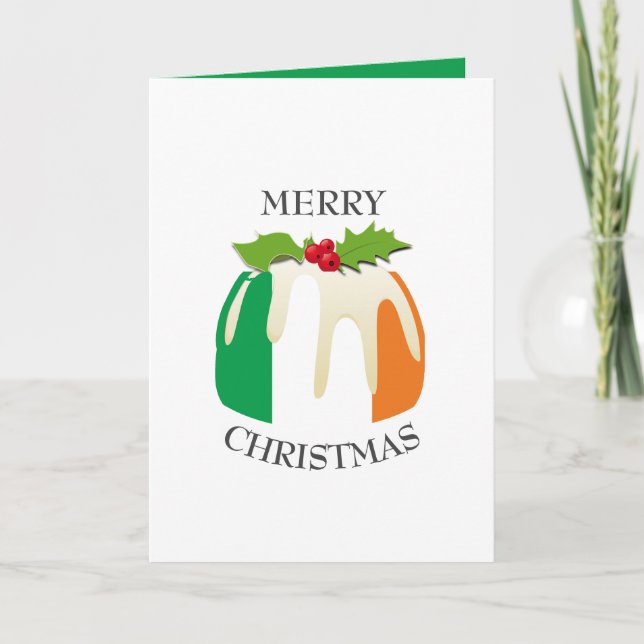 Cartes Pour Fêtes Annuelles DRAPEAU IRLANDAIS | Pudding Festif de Plum | Noël (Devant)