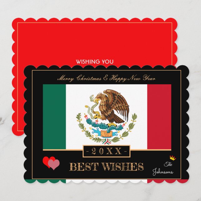 Cartes Pour Fêtes Annuelles Drapeau mexicain & Bonne année/Meilleurs voeux Mex (Devant / Derrière)