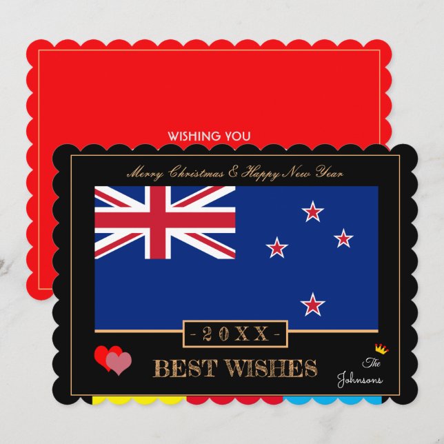 Cartes Pour Fêtes Annuelles Drapeau néo-zélandais et Bonne année/Meilleurs voe (Devant / Derrière)
