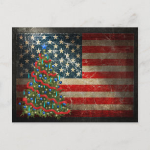 Cartes Pour Fêtes Annuelles Drapeau patriotique américain et sapin de Noël