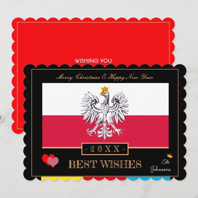 Cartes Pour Fêtes Annuelles Drapeau polonais & Bonne année / Meilleurs voeux P (Devant / Derrière)