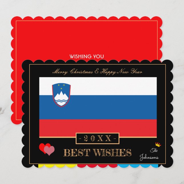 Cartes Pour Fêtes Annuelles Drapeau slovène & Bonne année/Meilleurs voeux (Devant / Derrière)