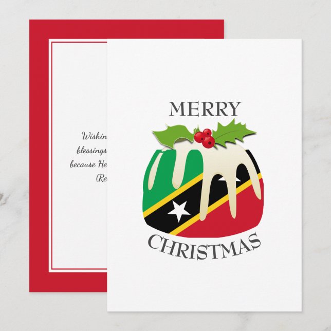 Cartes Pour Fêtes Annuelles DRAPEAU ST KITTS | Pudding de Noël | Festive (Devant / Derrière)