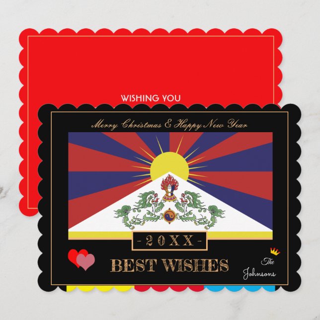 Cartes Pour Fêtes Annuelles Drapeau tibétain et joyeux Nouvel An / Meilleurs v (Devant / Derrière)