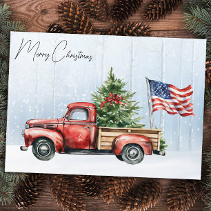 Cartes Pour Fêtes Annuelles Drapeau Vintage Noël Rouge Camion Patriotique USA
