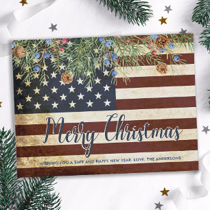 Cartes Pour Fêtes Annuelles Drapeau vintage patriotique américain Joyeux Noël