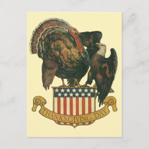 Cartes Pour Fêtes Annuelles Drapeau vintage Thanksgiving Turquie, Aigle, Drape