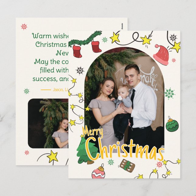 Cartes Pour Fêtes Annuelles Draw Christmas Family Photo Greeting Card (Devant / Derrière)