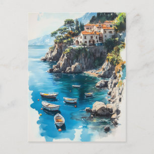 Cartes Pour Fêtes Annuelles Dreamy Amalfi Coast : Aquarelle Peinture Design
