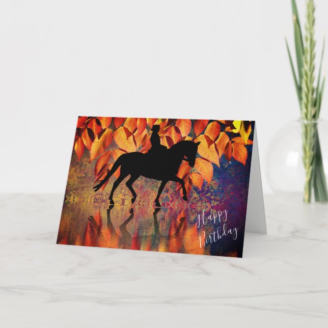 Cartes Pour Fêtes Annuelles Dressage Automne Réflexions Cheval Anniversaire (Devant)
