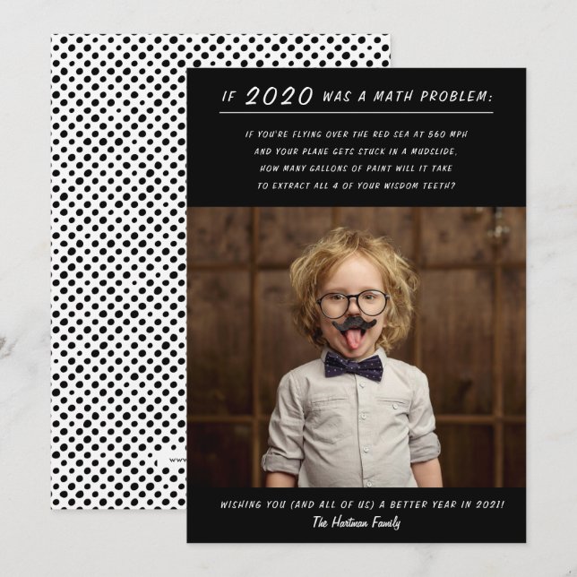 Cartes Pour Fêtes Annuelles Drôle 2020 Math Problem Black New Year Photo (Devant / Derrière)