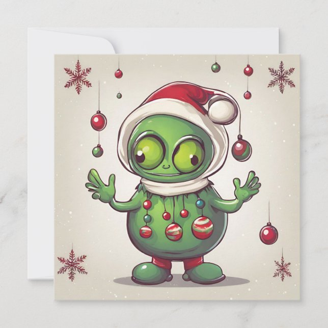 Cartes Pour Fêtes Annuelles Drôle Alien vert Noël (Devant)