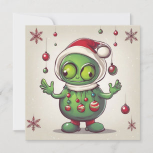 Cartes Pour Fêtes Annuelles Drôle Alien vert Noël