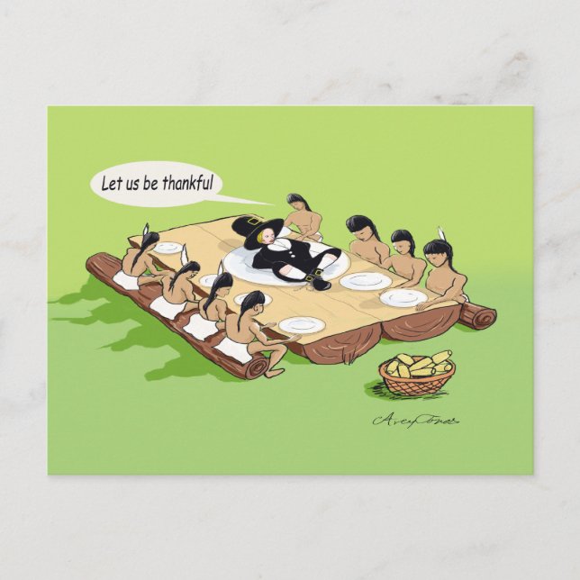 Cartes Pour Fêtes Annuelles Drôle Amérindien Thanksgiving Holiday Cartoon (Devant)