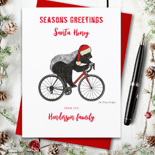Cartes Pour Fêtes Annuelles Drôle Badger de miel de Noël sur une moto sur mesu