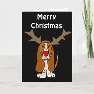 Cartes Pour Fêtes Annuelles Drôle Basset Hound Reindeer de Noël