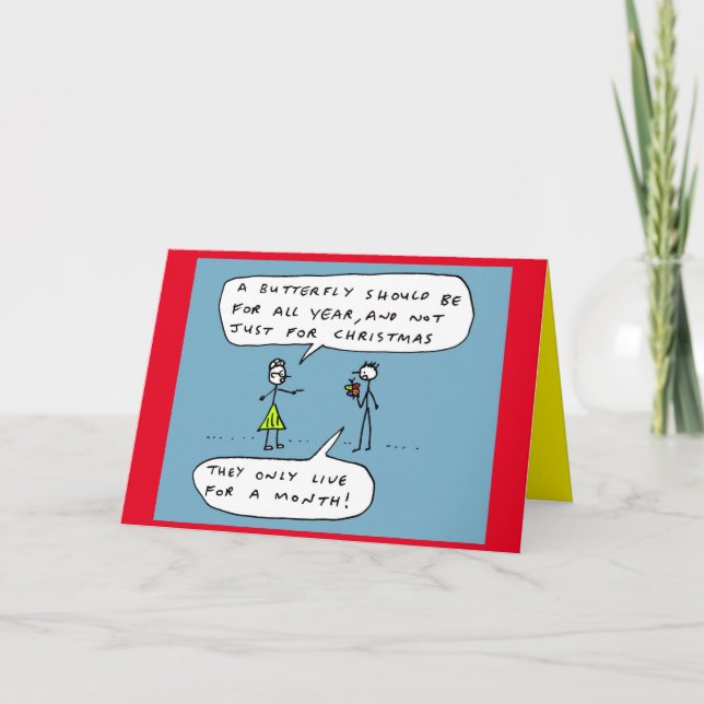 Cartes Pour Fêtes Annuelles Drôle Caricature papillon de Noël (Devant)
