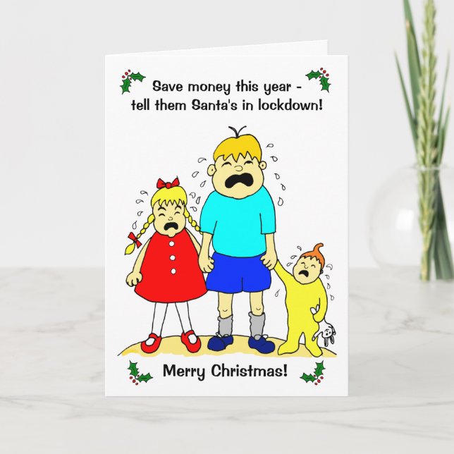 Cartes Pour Fêtes Annuelles Drôle Cartoon Kids Lockdown Noël (Devant)