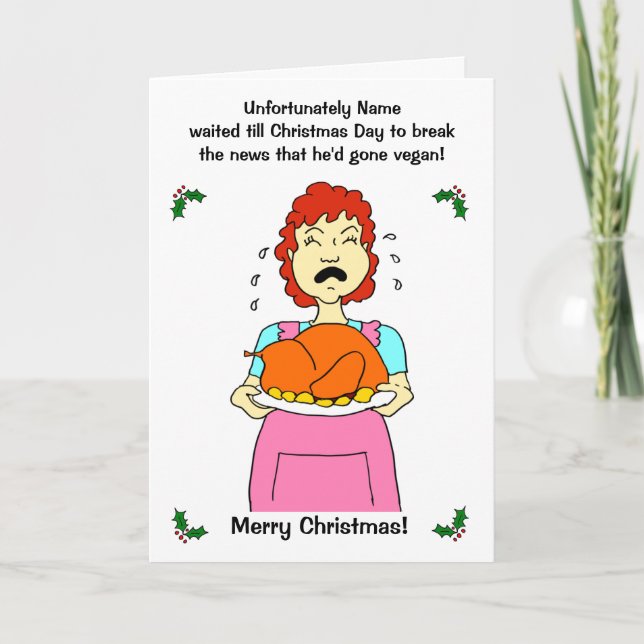 Cartes Pour Fêtes Annuelles Drôle Cartoon Vegan Turquie maman Noël (Devant)