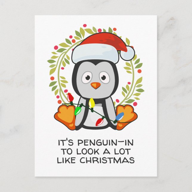 Cartes Pour Fêtes Annuelles Drôle Chanson de Noël Pun Penguin (Devant)
