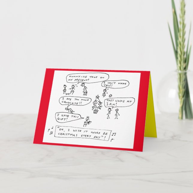 Cartes Pour Fêtes Annuelles Drôle Chaos de famille Caricature de Noël (Devant)