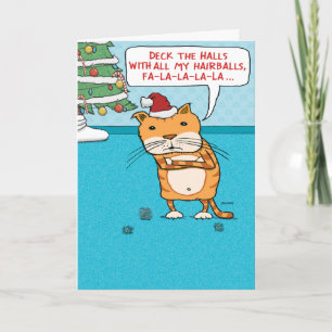 Cartes Pour Fêtes Annuelles Drôle Chat Hairballs Noël